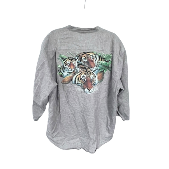 Reunion Menswear Vintage Tiger Linen Button Down Short Sleeve Shirt Size Large - Picture 1 of 5
